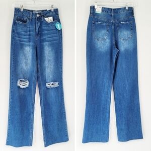 YMI 90s Wide Leg Jeans High Rise Distressed Denim 28